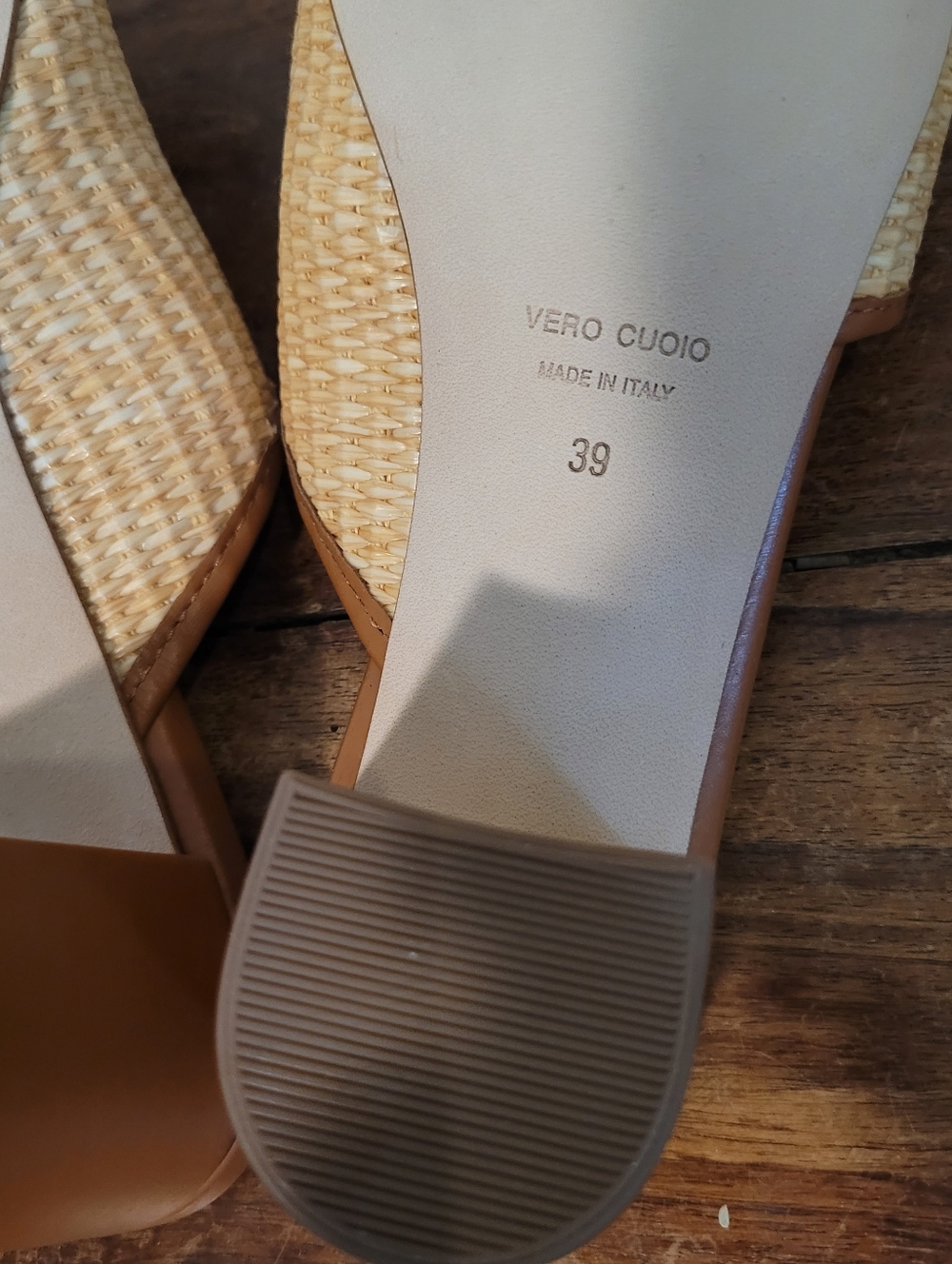 120% Lino Raffia Slide Sandals Block Heel  Size US 8.5 EU39  Tan Natural NWOB - Picture 9 of 10